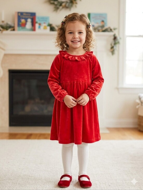 Adventure Wear 360 Other - Adventure Wear 360 Red Velvet Long-Sleeve Ruffle Collar Dress